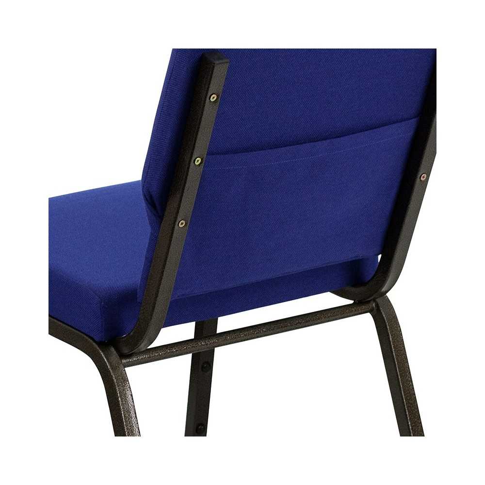 18.5''W Stacking Church Chair in Navy Blue Fabric - Gold Vein Frame