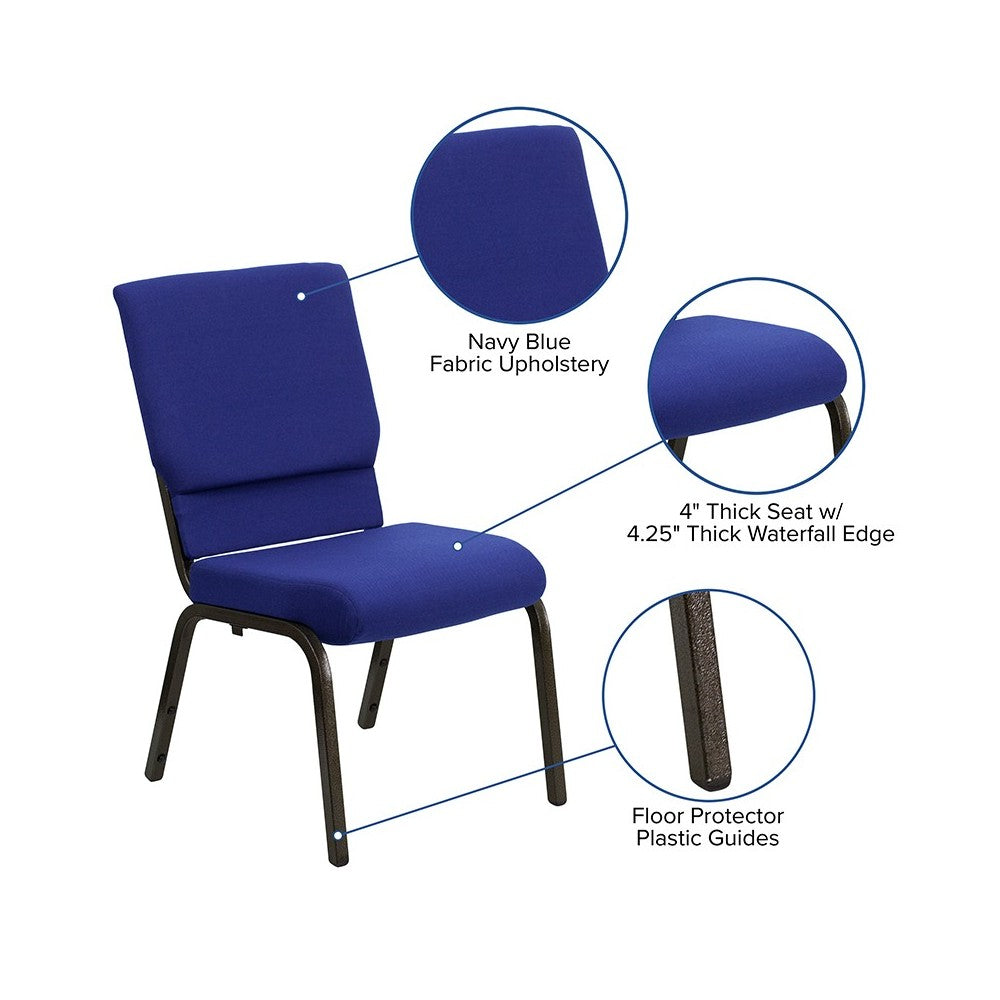 18.5''W Stacking Church Chair in Navy Blue Fabric - Gold Vein Frame