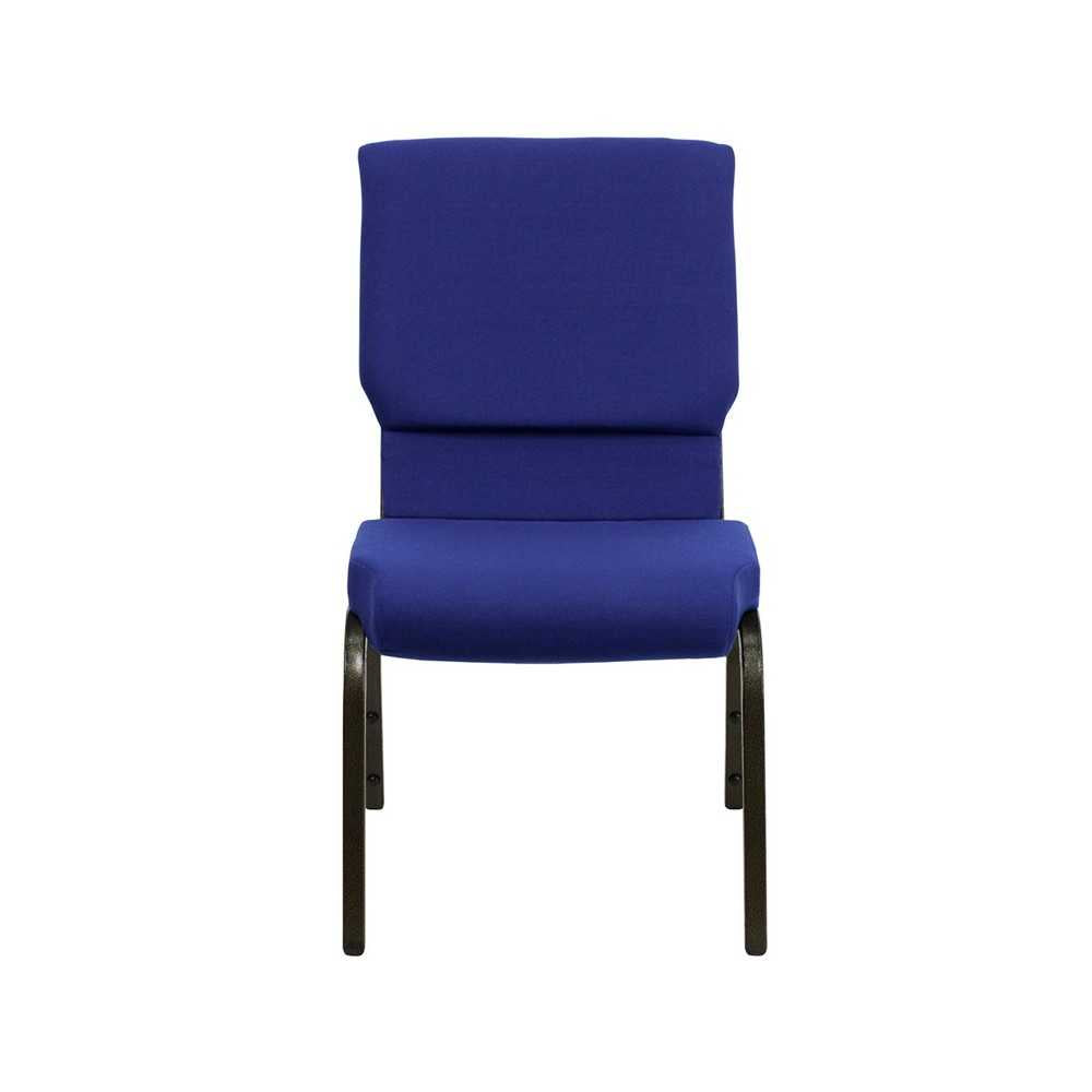 18.5''W Stacking Church Chair in Navy Blue Fabric - Gold Vein Frame