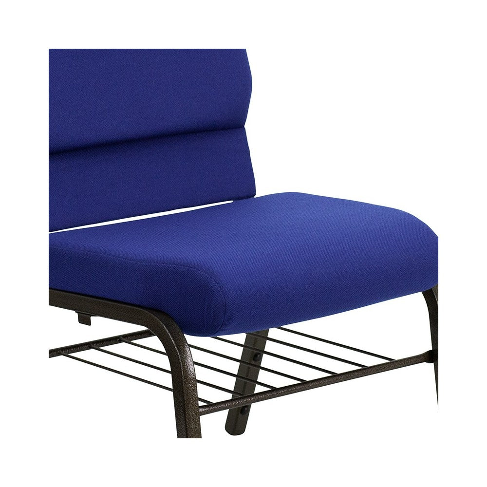 18.5''W Stacking Church Chair in Navy Blue Fabric - Gold Vein Frame