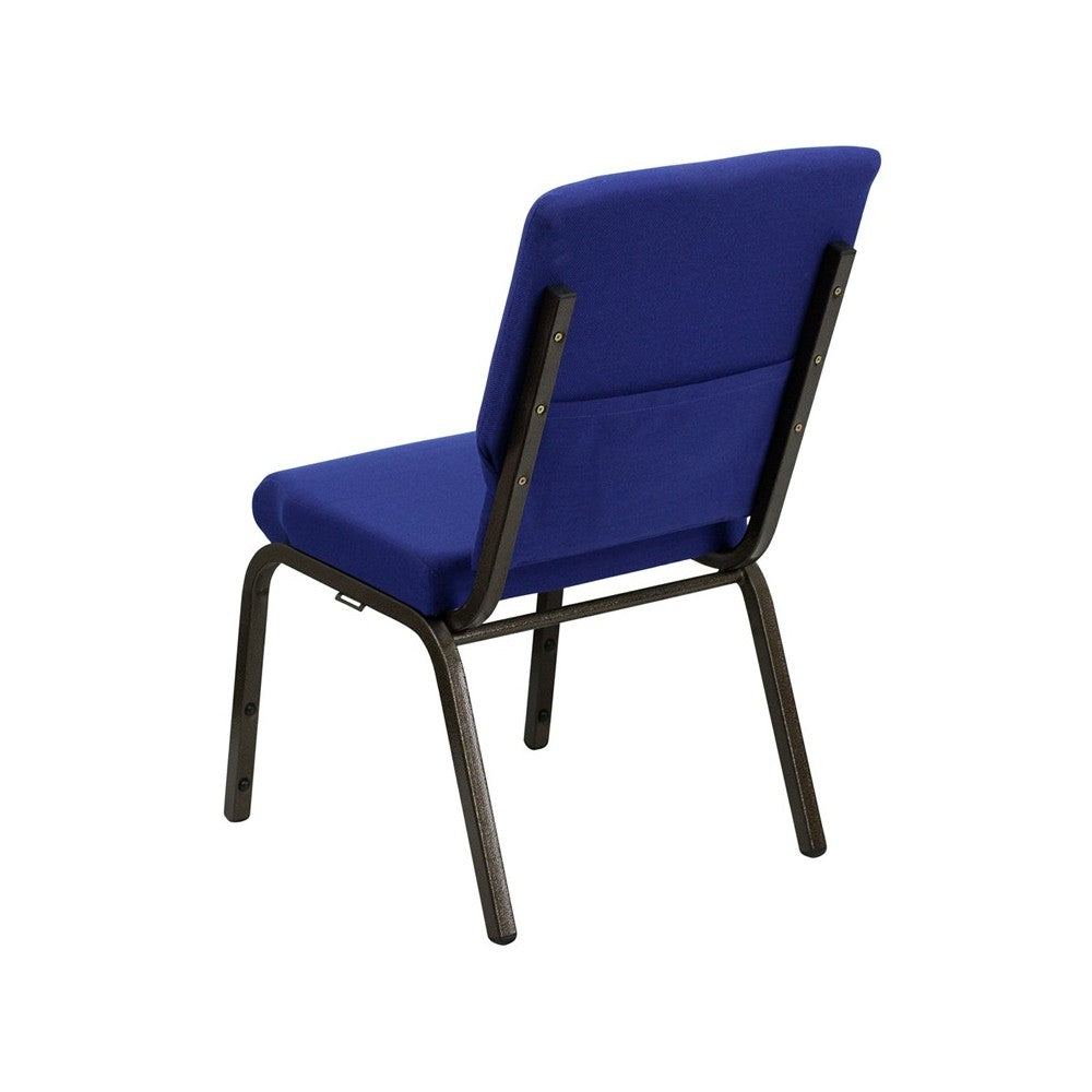 18.5''W Stacking Church Chair in Navy Blue Fabric - Gold Vein Frame