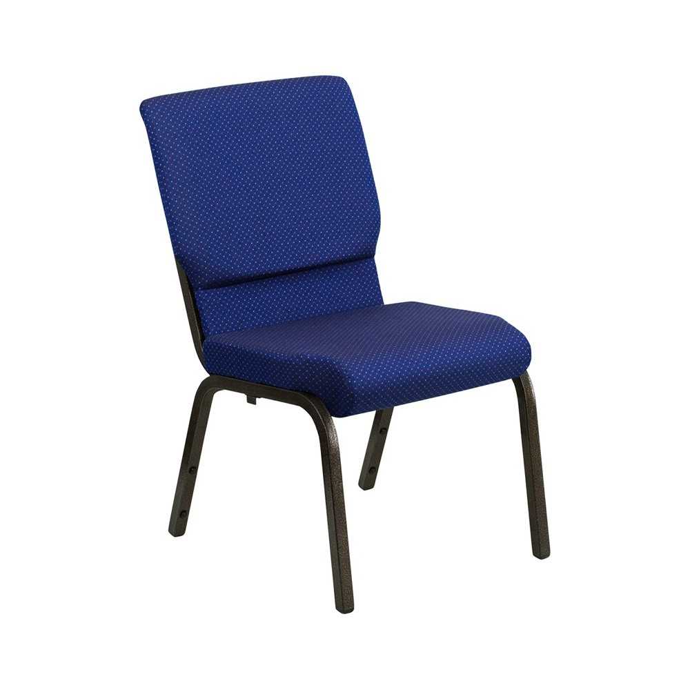18.5''W Stacking Church Chair in Navy Blue Patterned Fabric - Gold Vein Frame