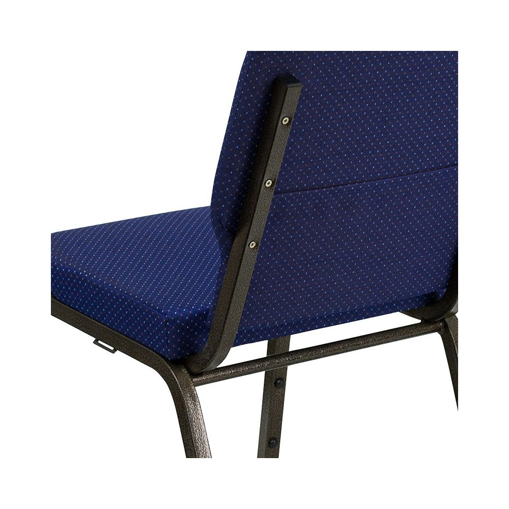 18.5''W Stacking Church Chair in Navy Blue Patterned Fabric - Gold Vein Frame