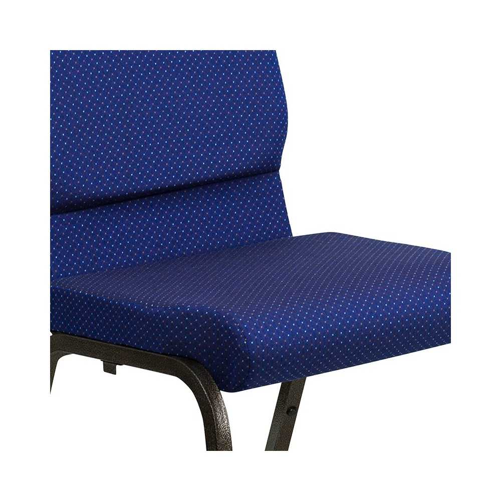 18.5''W Stacking Church Chair in Navy Blue Patterned Fabric - Gold Vein Frame