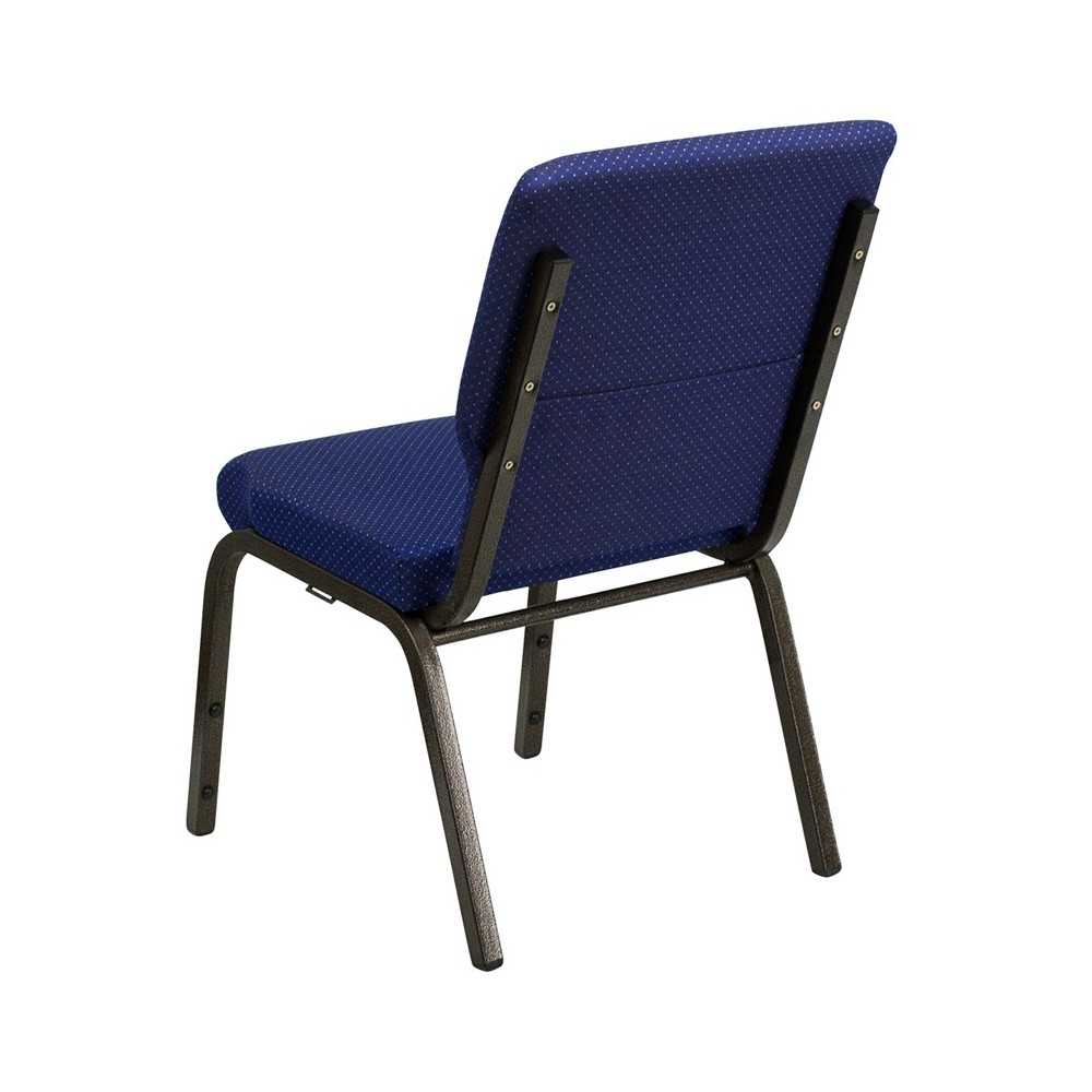 18.5''W Stacking Church Chair in Navy Blue Patterned Fabric - Gold Vein Frame