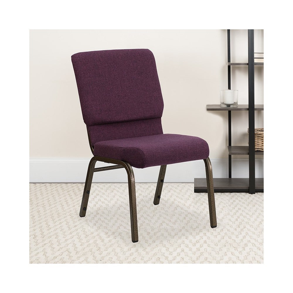18.5''W Stacking Church Chair in Plum Fabric - Gold Vein Frame