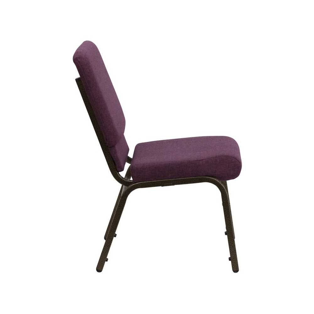 18.5''W Stacking Church Chair in Plum Fabric - Gold Vein Frame