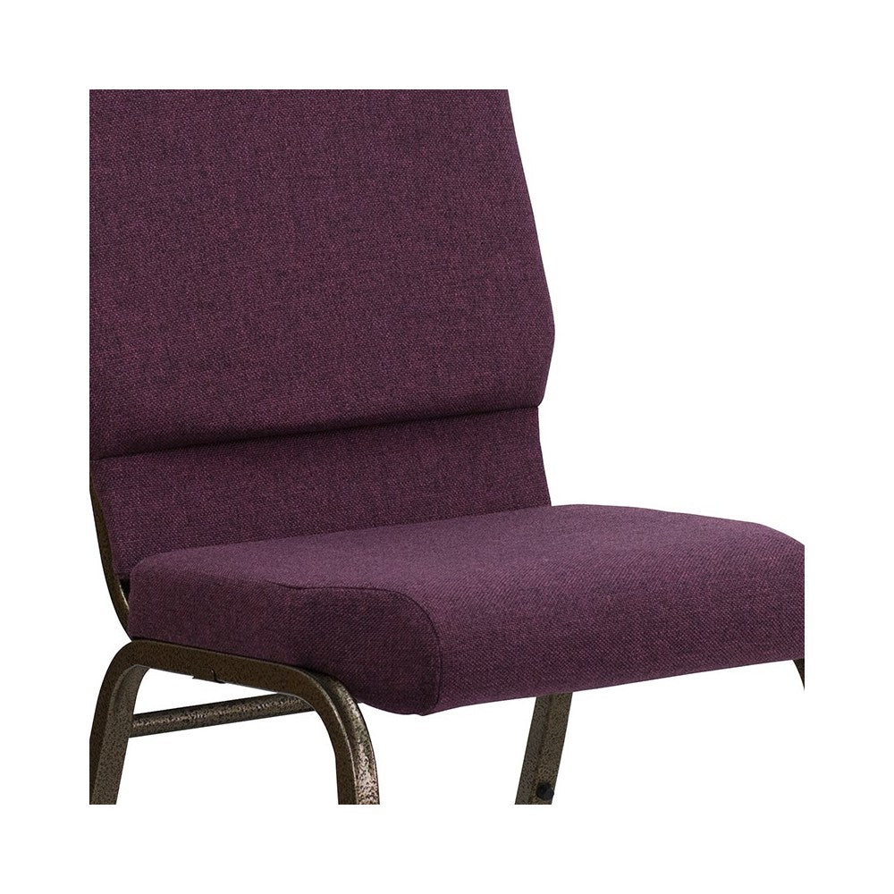 18.5''W Stacking Church Chair in Plum Fabric - Gold Vein Frame