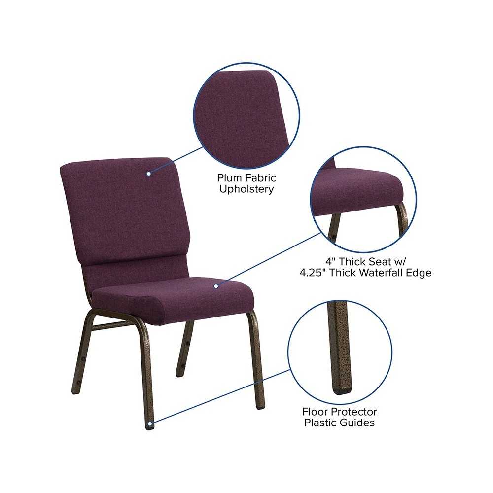 18.5''W Stacking Church Chair in Plum Fabric - Gold Vein Frame