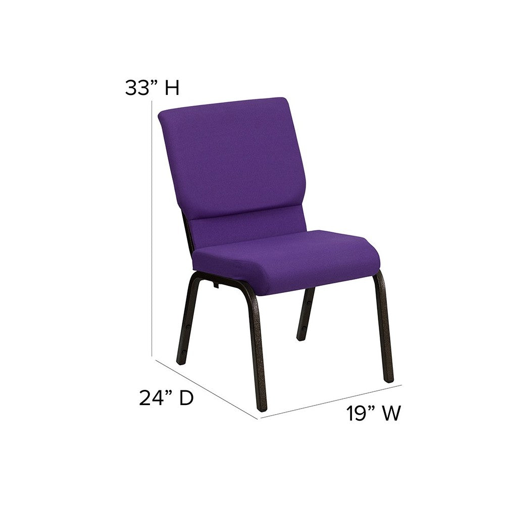 18.5''W Stacking Church Chair in Purple Fabric - Gold Vein Frame