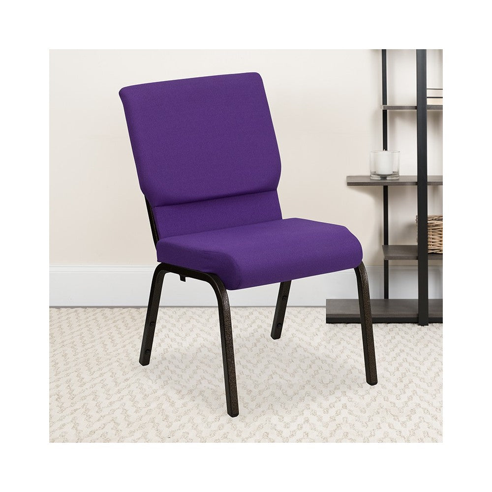18.5''W Stacking Church Chair in Purple Fabric - Gold Vein Frame