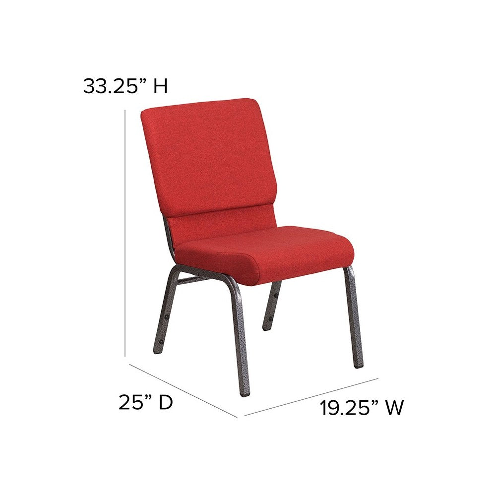 18.5''W Stacking Church Chair in Red Fabric - Silver Vein Frame
