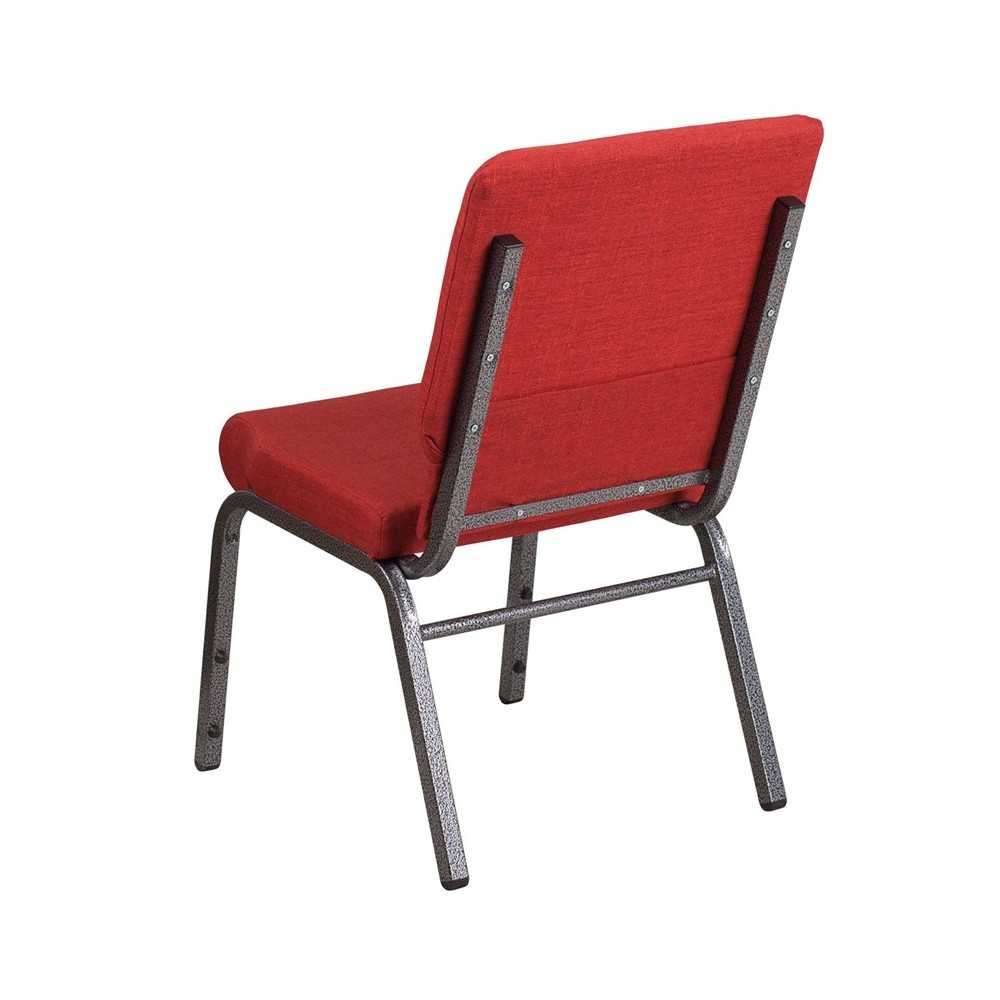 18.5''W Stacking Church Chair in Red Fabric - Silver Vein Frame