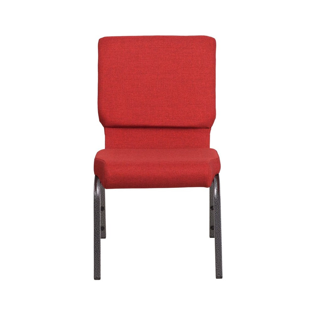 18.5''W Stacking Church Chair in Red Fabric - Silver Vein Frame