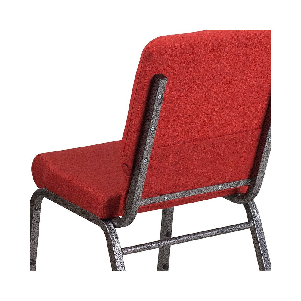 18.5''W Stacking Church Chair in Red Fabric - Silver Vein Frame