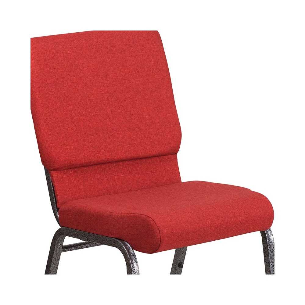 18.5''W Stacking Church Chair in Red Fabric - Silver Vein Frame