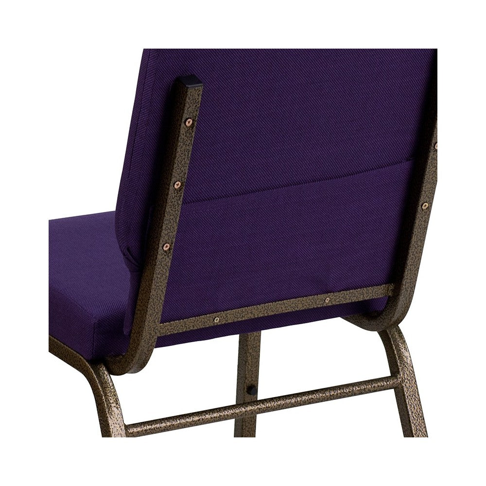 18.5''W Stacking Church Chair in Royal Purple Fabric - Gold Vein Frame