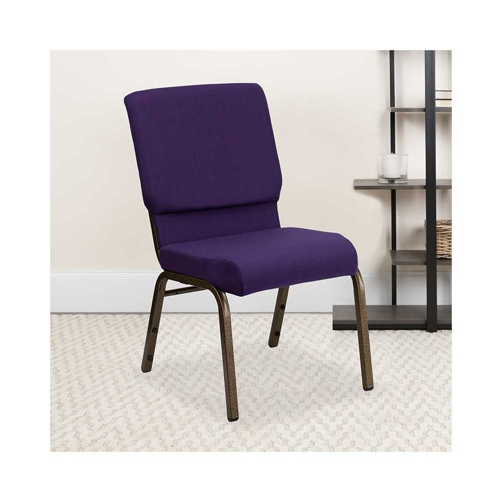 18.5''W Stacking Church Chair in Royal Purple Fabric - Gold Vein Frame