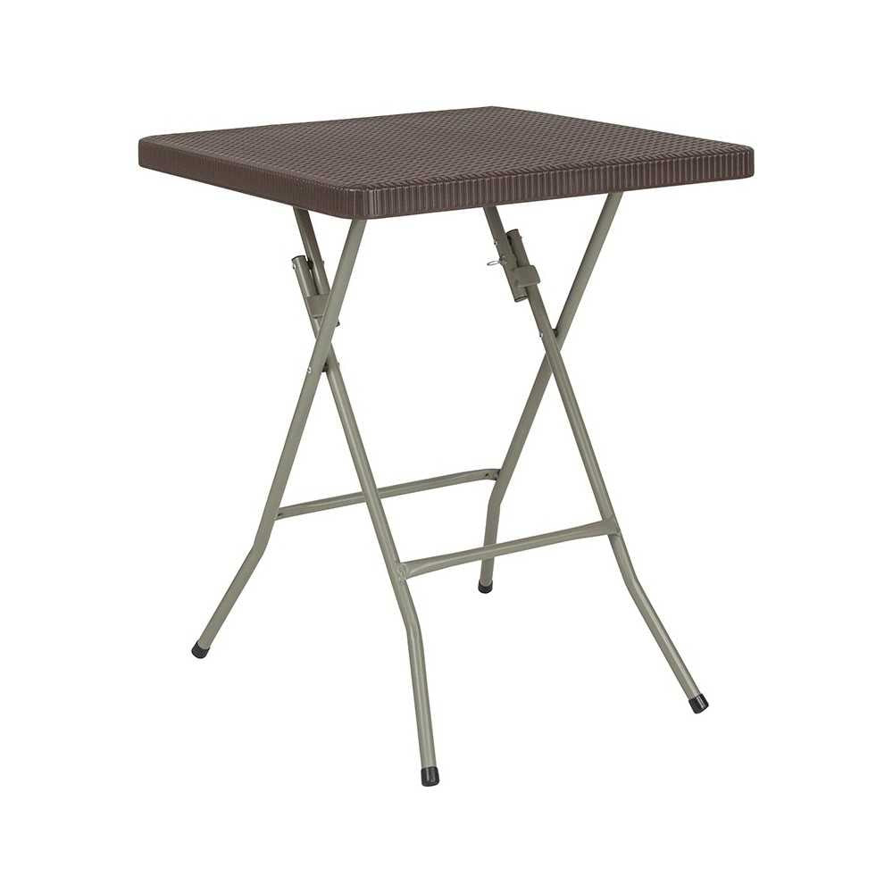 1.95-Foot Square Brown Rattan Plastic Folding Table