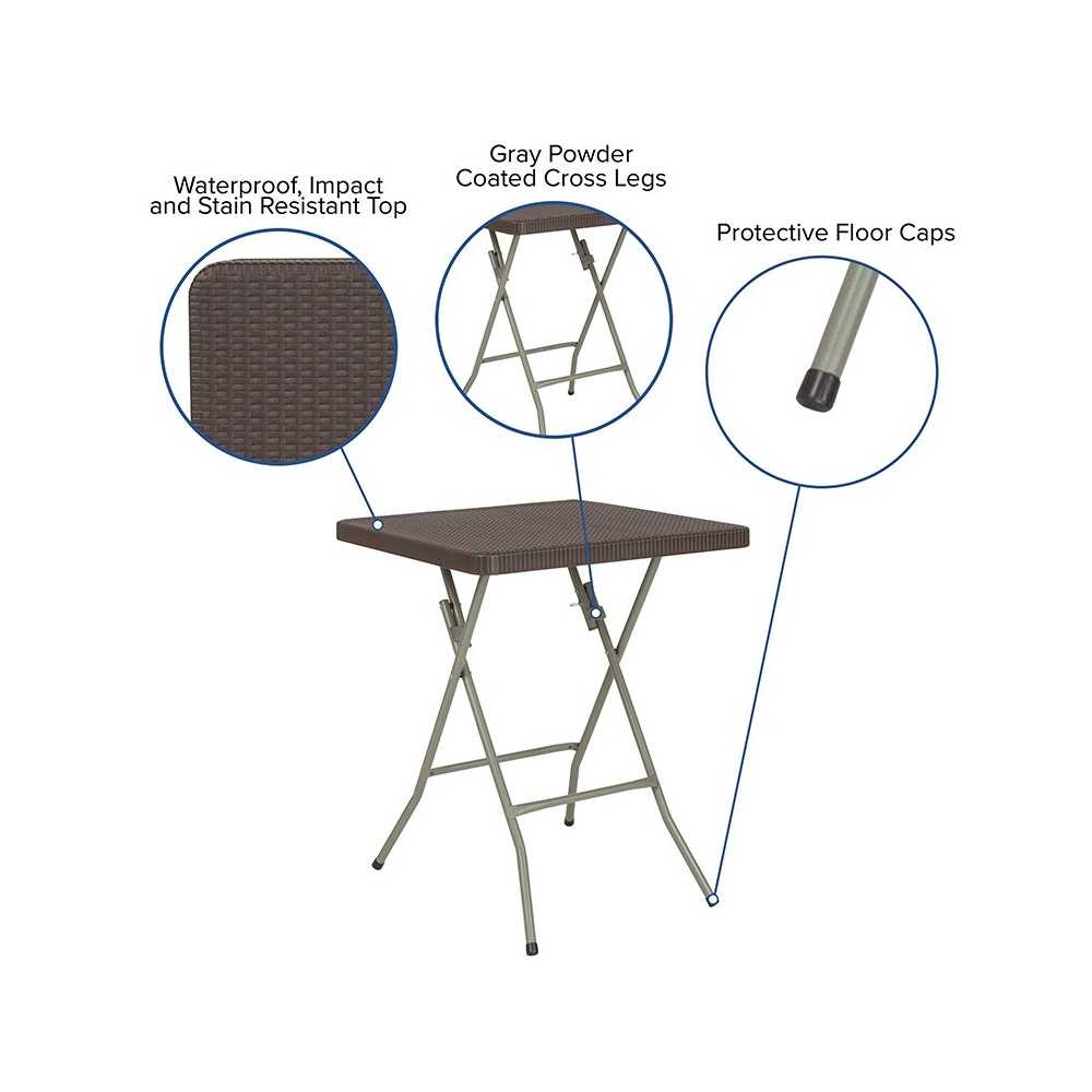 1.95-Foot Square Brown Rattan Plastic Folding Table