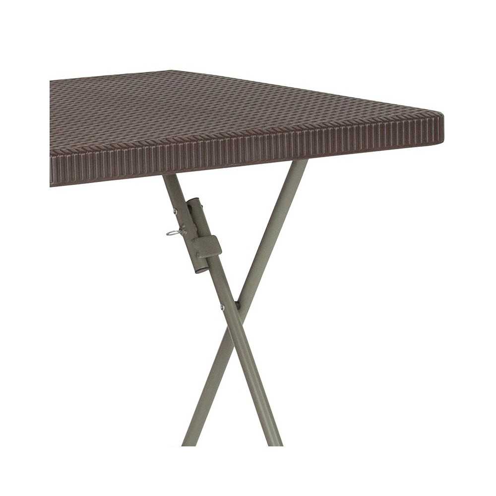 1.95-Foot Square Brown Rattan Plastic Folding Table