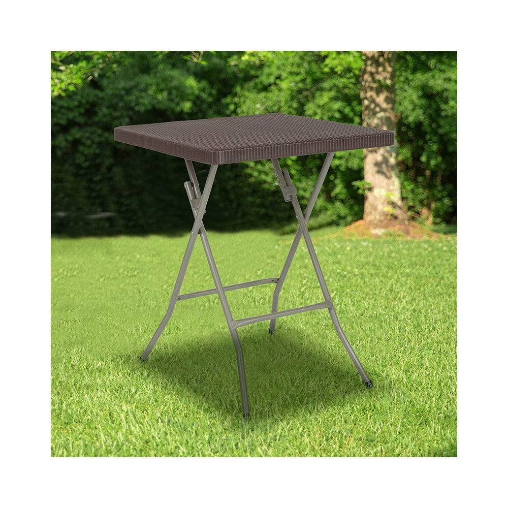 1.95-Foot Square Brown Rattan Plastic Folding Table