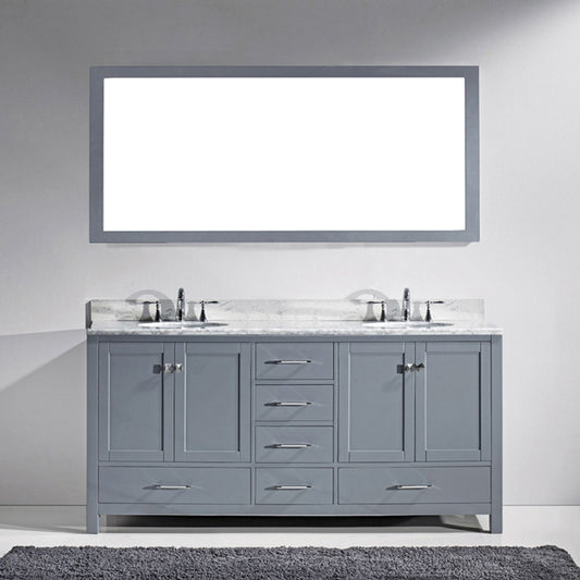 Caroline Avenue 72" Double Round Sink Marble Top Vanity in Grey with Mirror