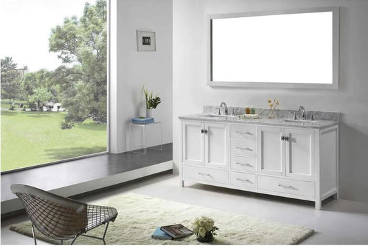 Caroline Avenue 72" Double Bath Vanity in White with Marble Top and Square Sink
