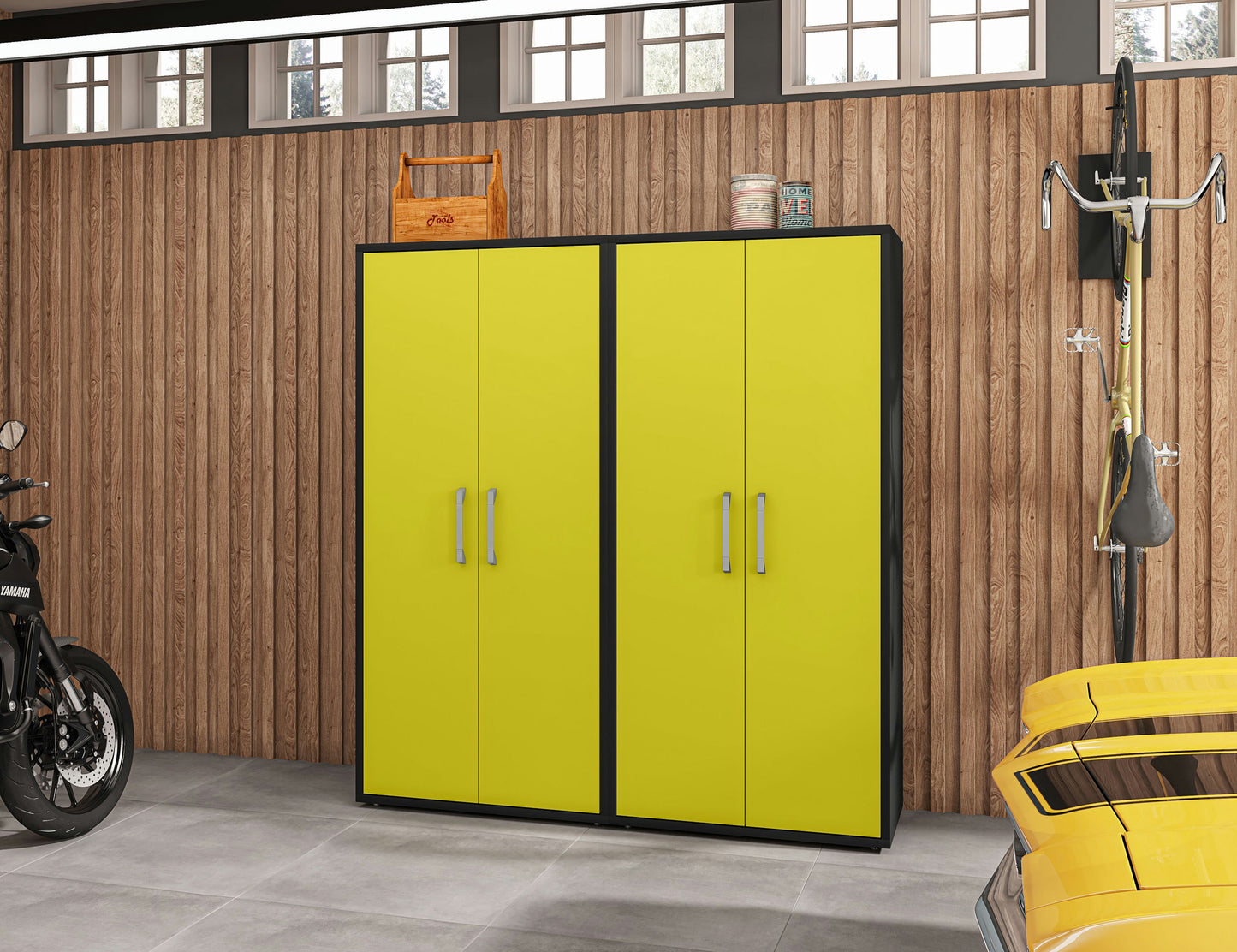 Eiffel Storage Cabinet in Matte Black and Yellow (Set of 2)