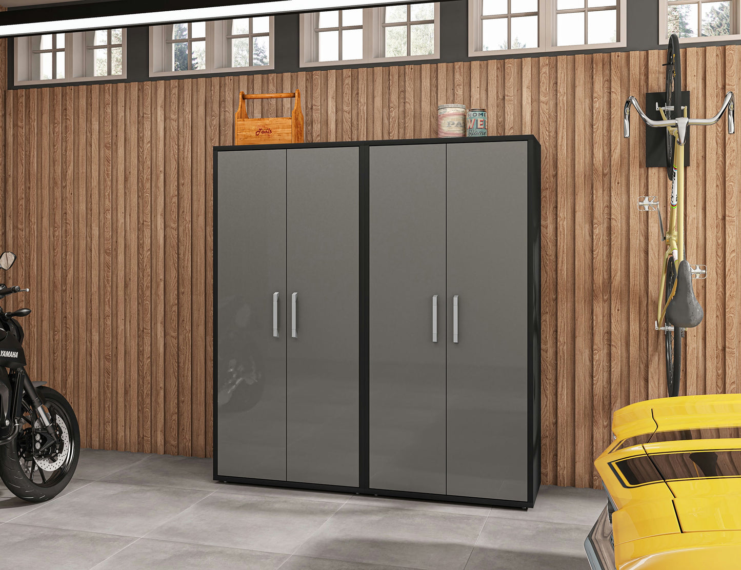 Eiffel Storage Cabinet in Matte Black and Grey (Set of 2)