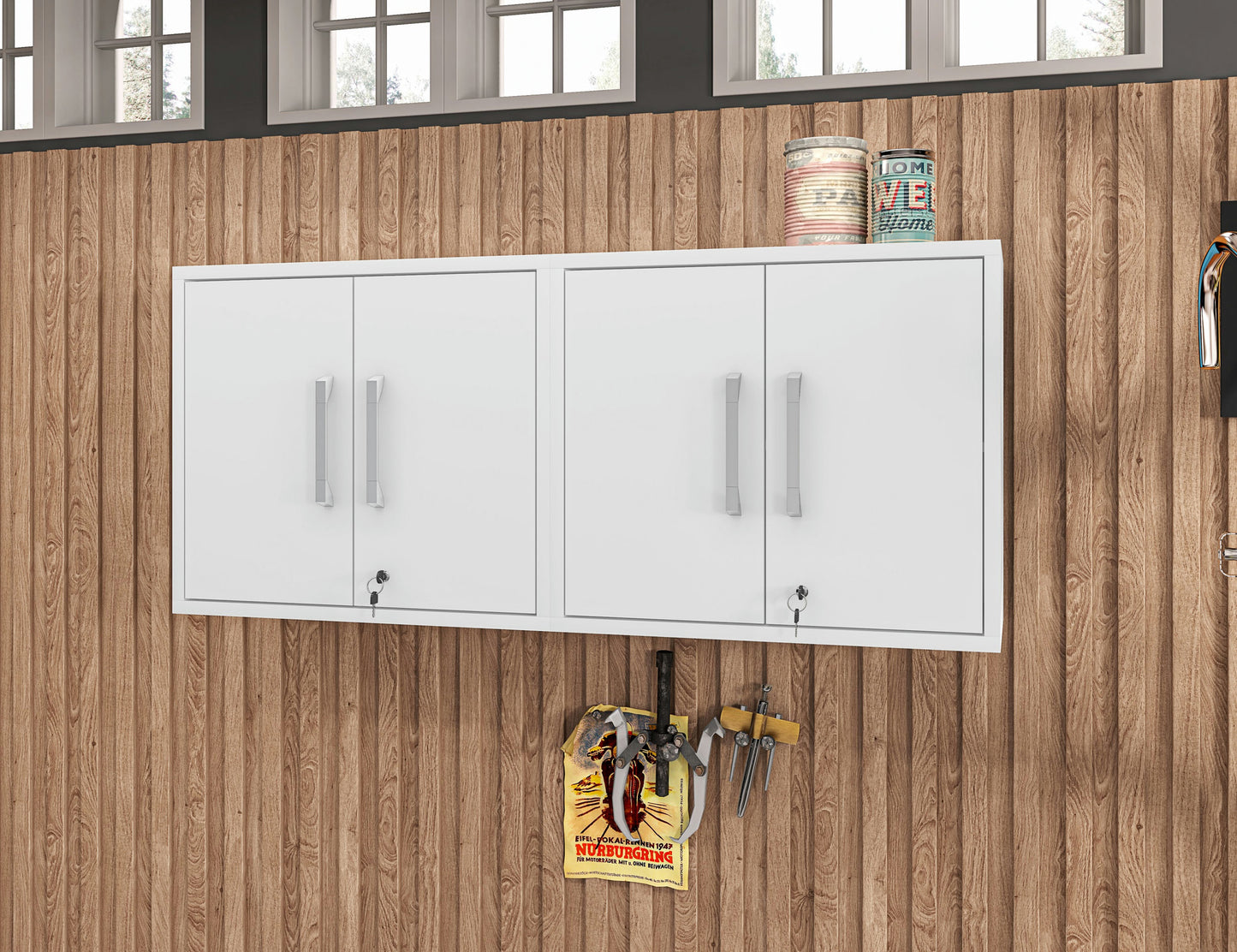 Eiffel Floating Garage Cabinet in White (Set of 2)