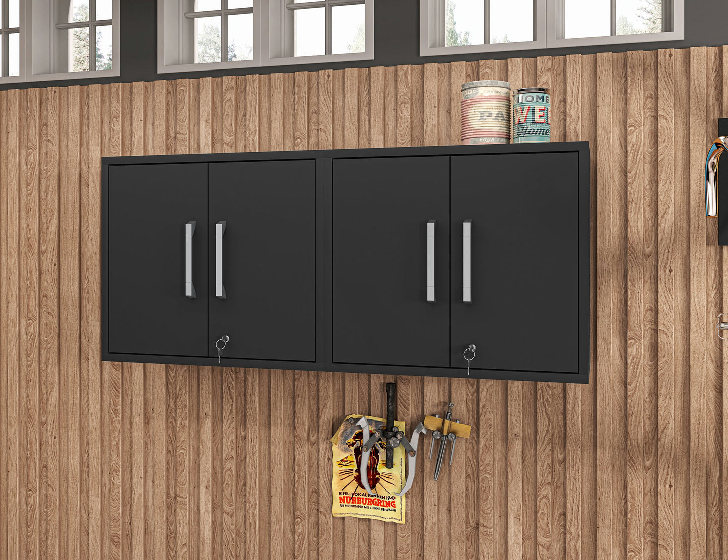 Eiffel Floating Garage Cabinet in Matte Black (Set of 2)