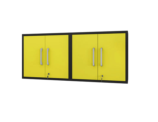 Eiffel Floating Garage Cabinet in Matte Black and Yellow (Set of 2)