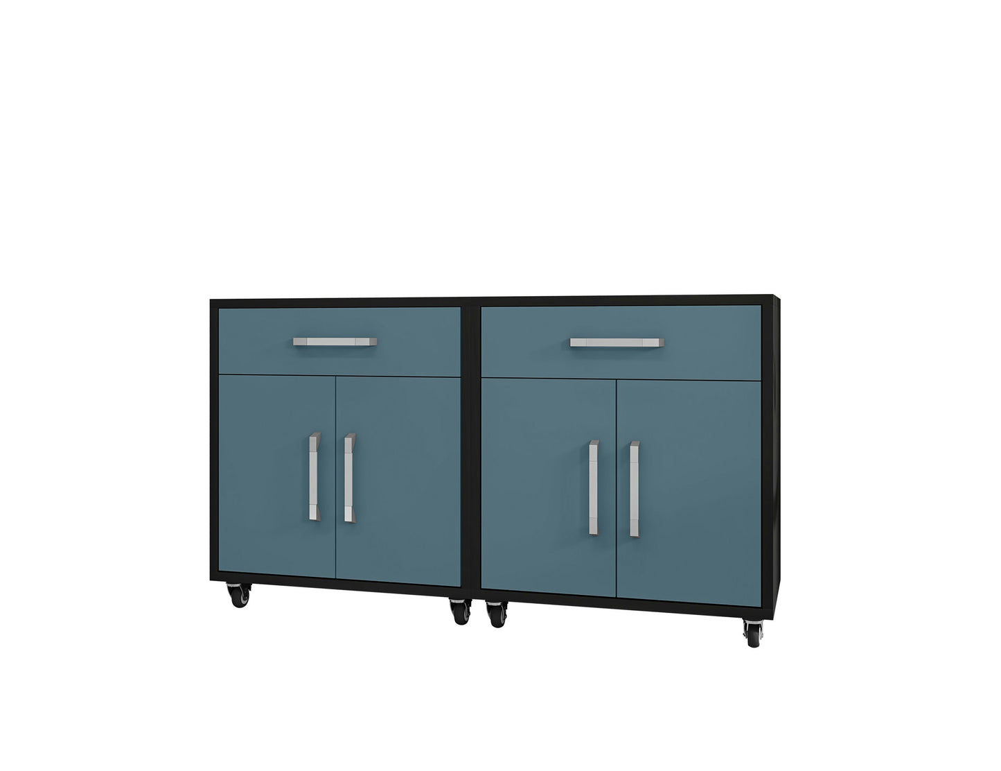 Eiffel Mobile Garage Cabinet in Matte Black and Aqua Blue (Set of 2)