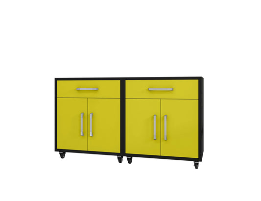 Eiffel Mobile Garage Cabinet in Matte Black and Yellow (Set of 2)