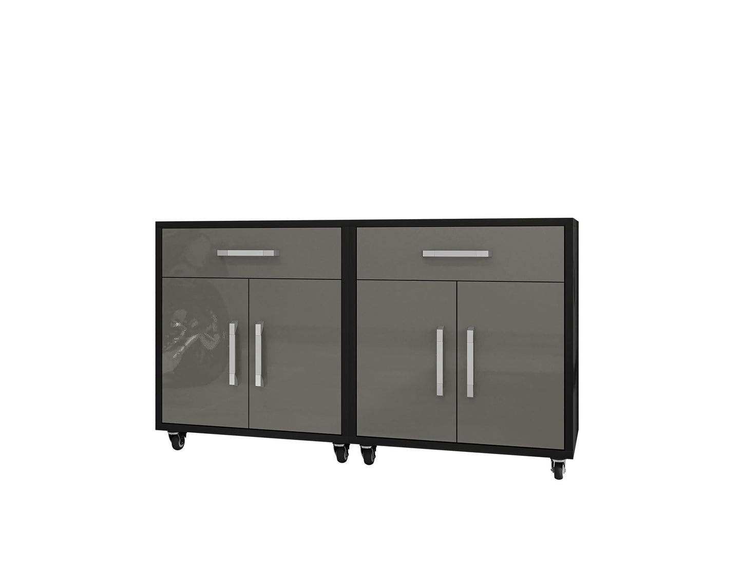 Eiffel Mobile Garage Cabinet in Matte Black and Grey (Set of 2)