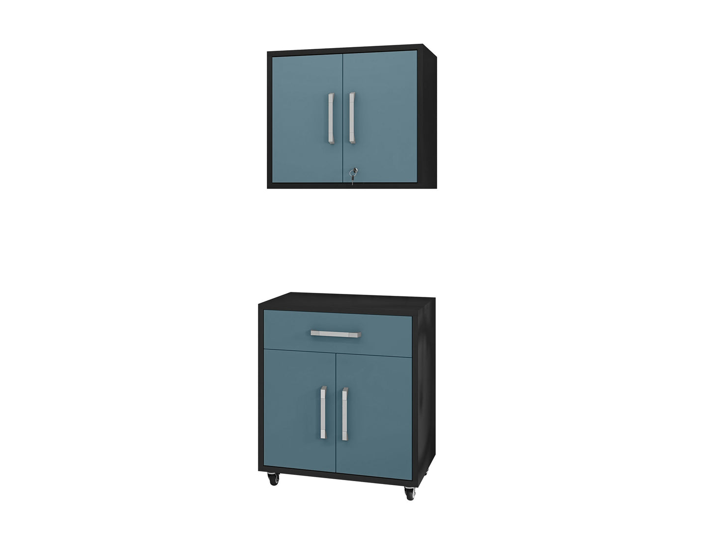 Eiffel 2-Piece Storage Garage Set in Matte Black and Aqua Blue