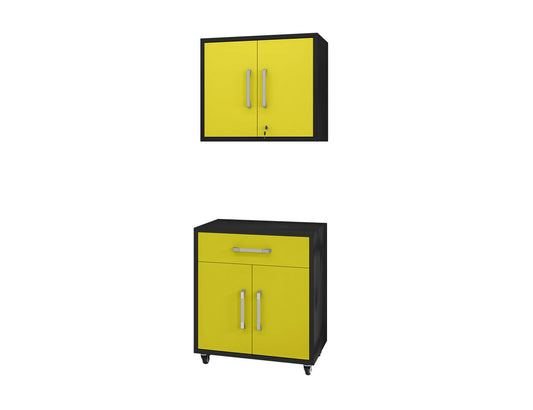 Eiffel 2-Piece Storage Garage Set in Matte Black and Yellow