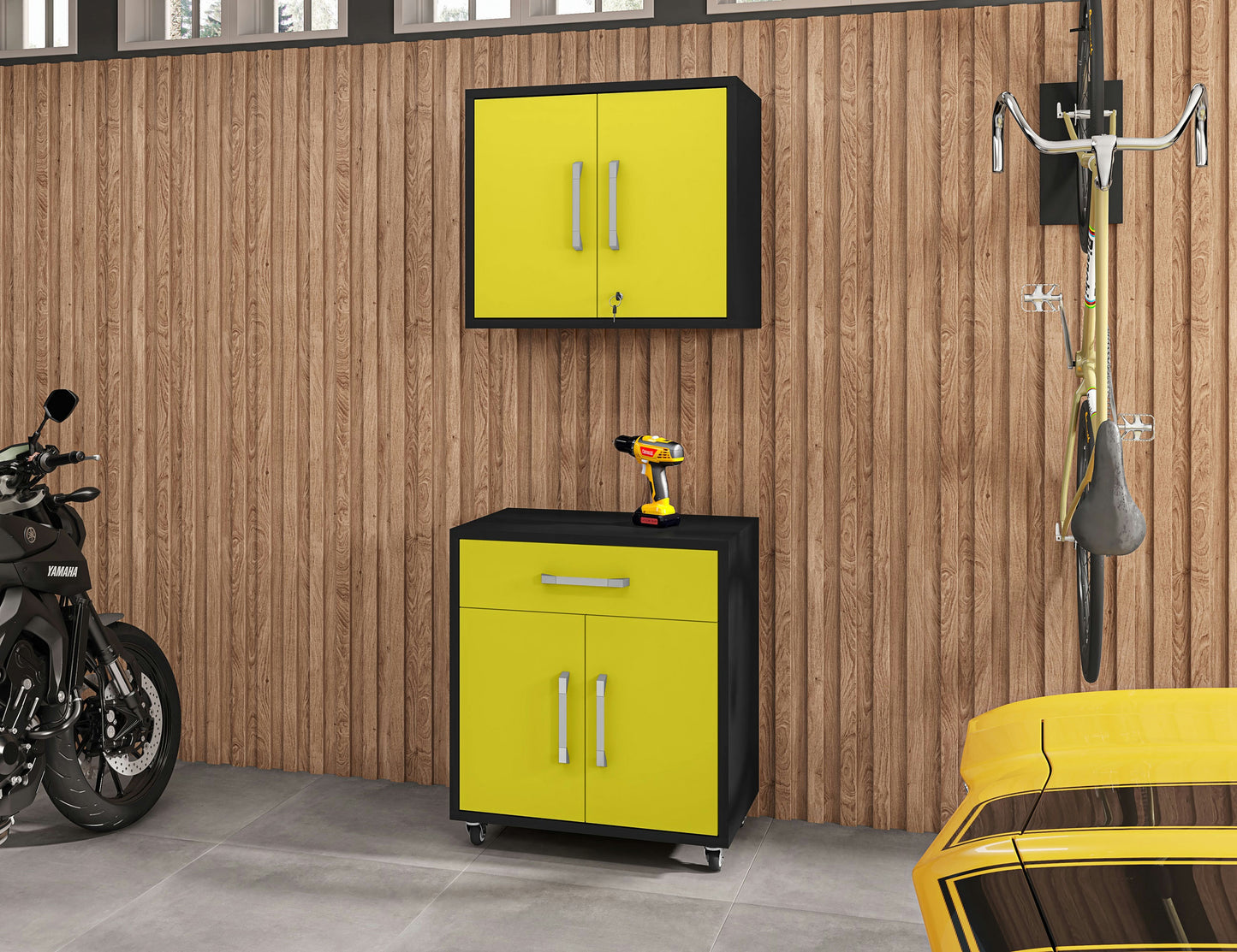 Eiffel 2-Piece Storage Garage Set in Matte Black and Yellow