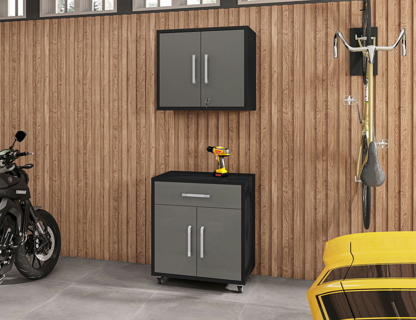 Eiffel 2-Piece Storage Garage Set in Matte Black and Grey