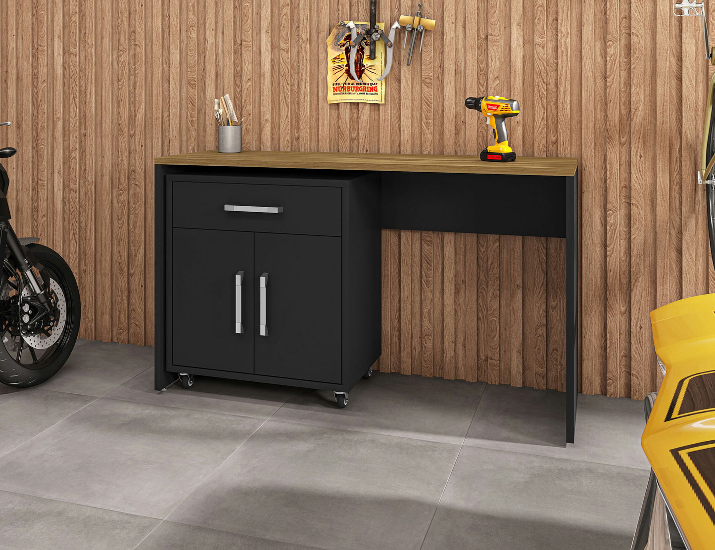 Eiffel Garage Work Station Set of 2 in Matte Black