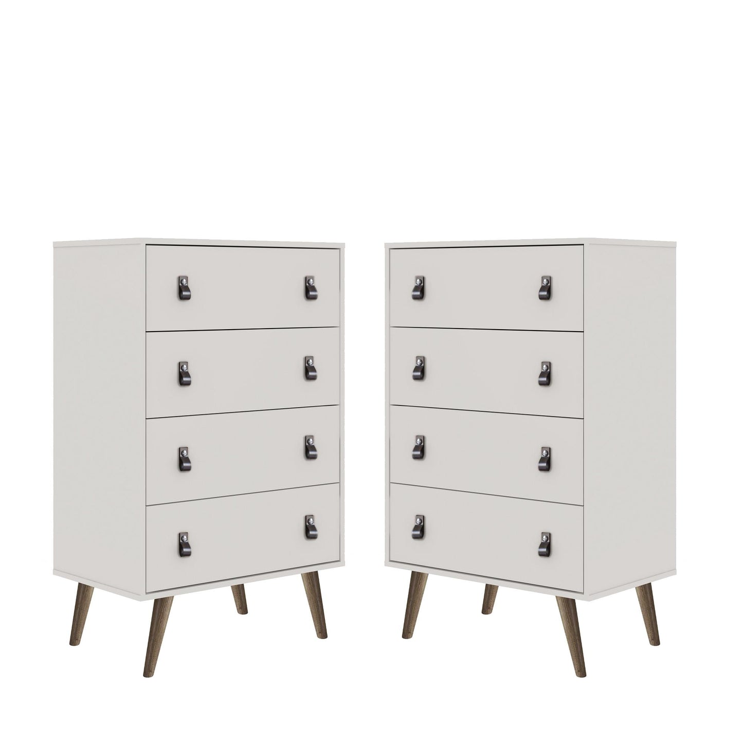 Amber Tall Dresser with Faux Leather Button Handles in White (Set of 2)