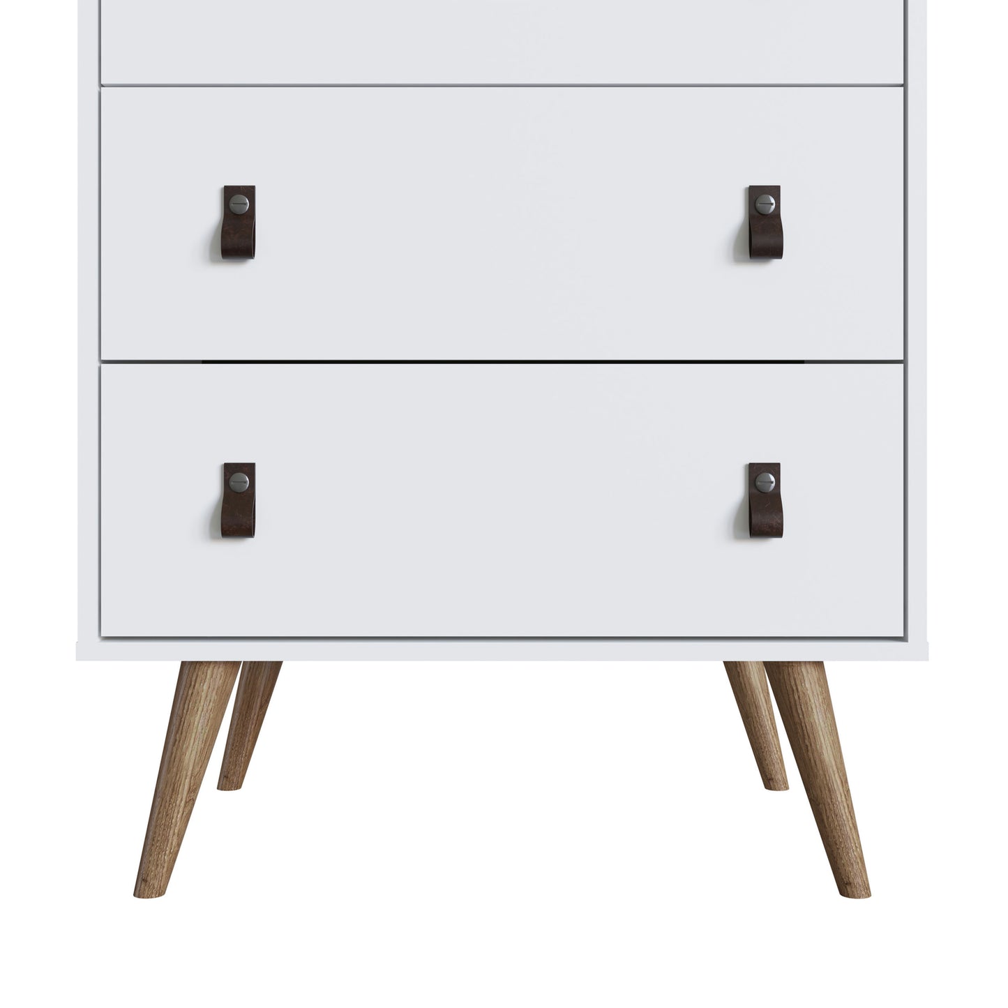 Amber Tall Dresser with Faux Leather Button Handles in White (Set of 2)