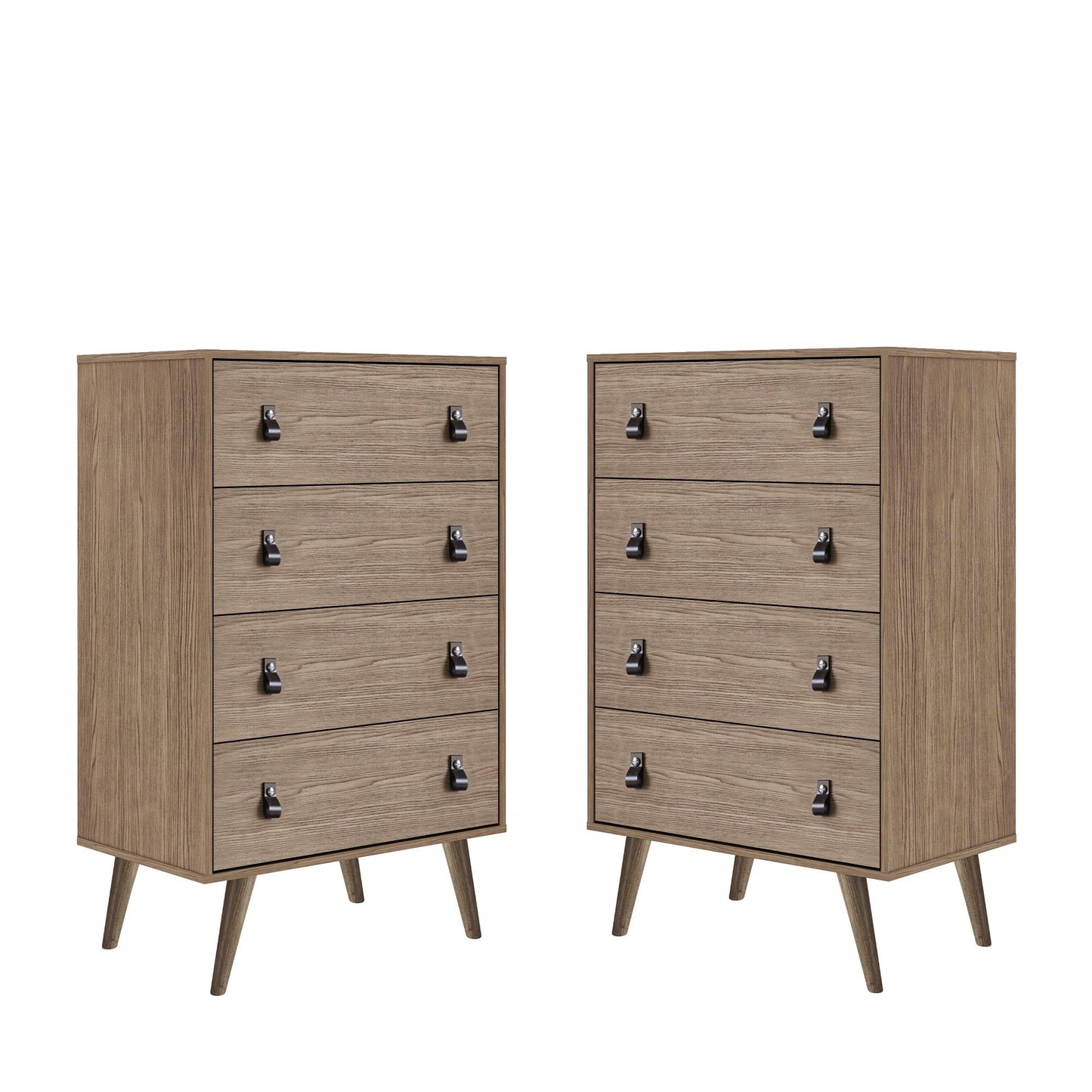 Amber Tall Dresser with Faux Leather Button Handles in Nature (Set of 2)