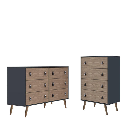 Amber Double Wide and Tall Dresser - Set of 2 in Blue and Nature