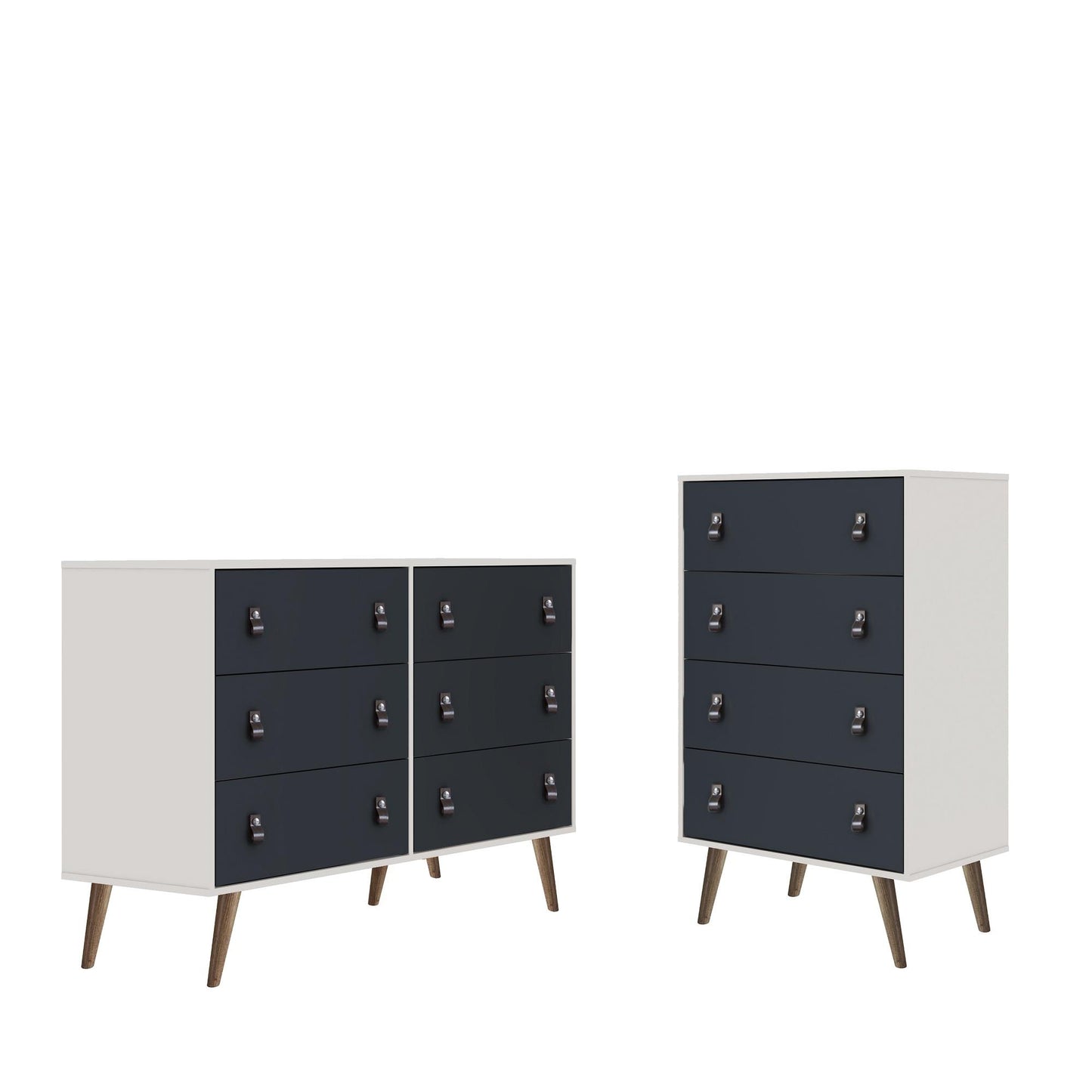 Amber Double Wide and Tall Dresser - Set of 2 in White and Blue