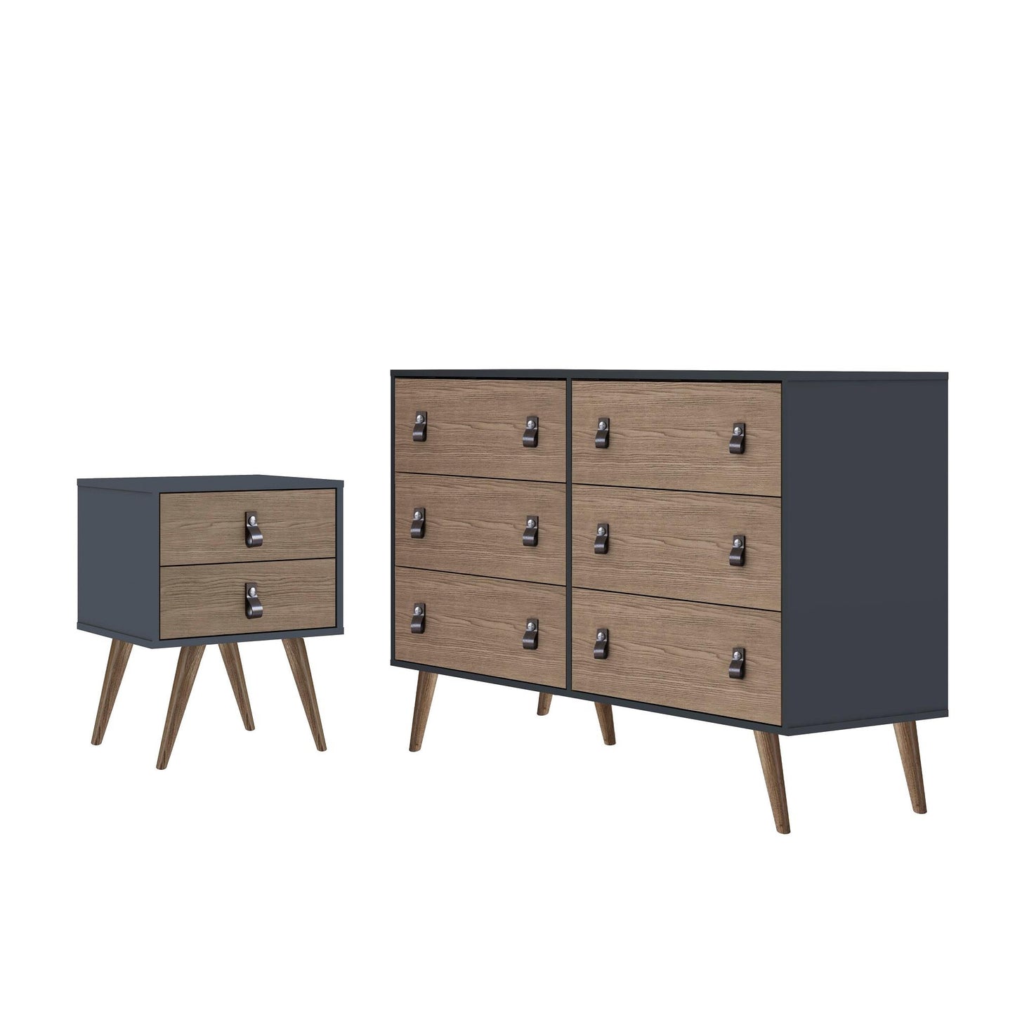 Amber Double Wide Dresser and Nightstand - Set of 2 in Blue and Nature