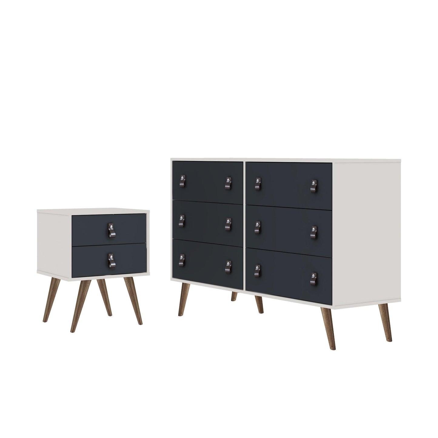 Amber Double Wide Dresser and Nightstand - Set of 2 in White and Blue