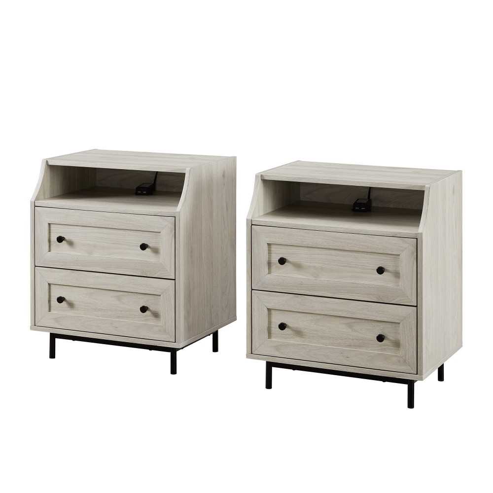 2 Drawer Nightstand with USB, Set of 2 - Birch