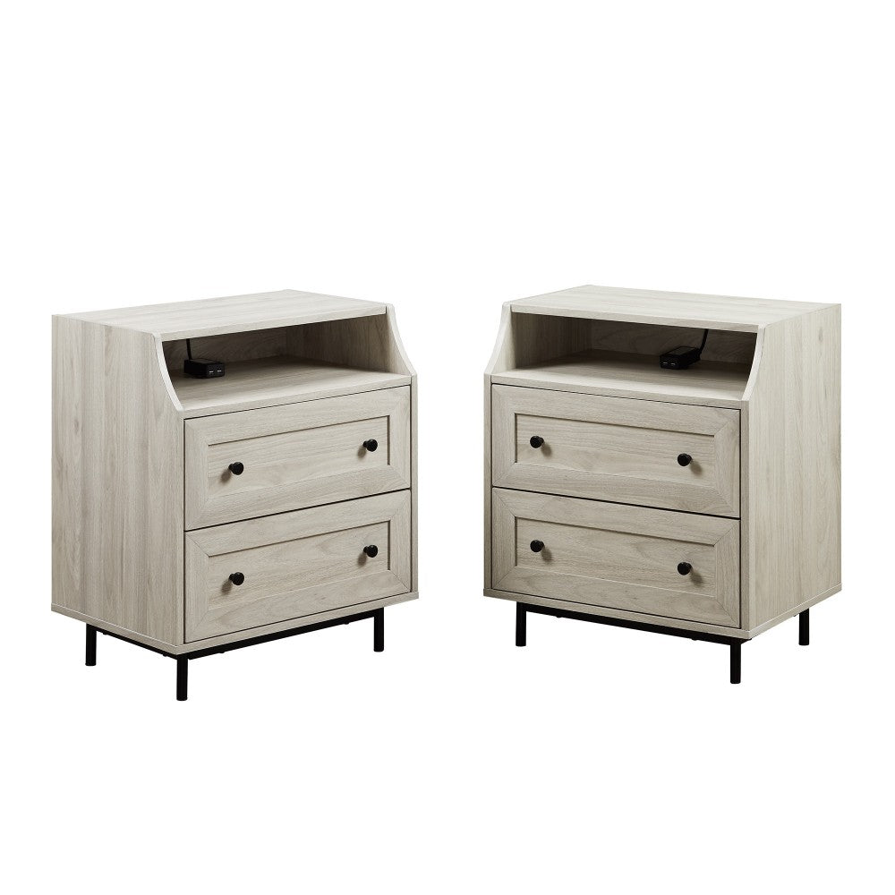 2 Drawer Nightstand with USB, Set of 2 - Birch